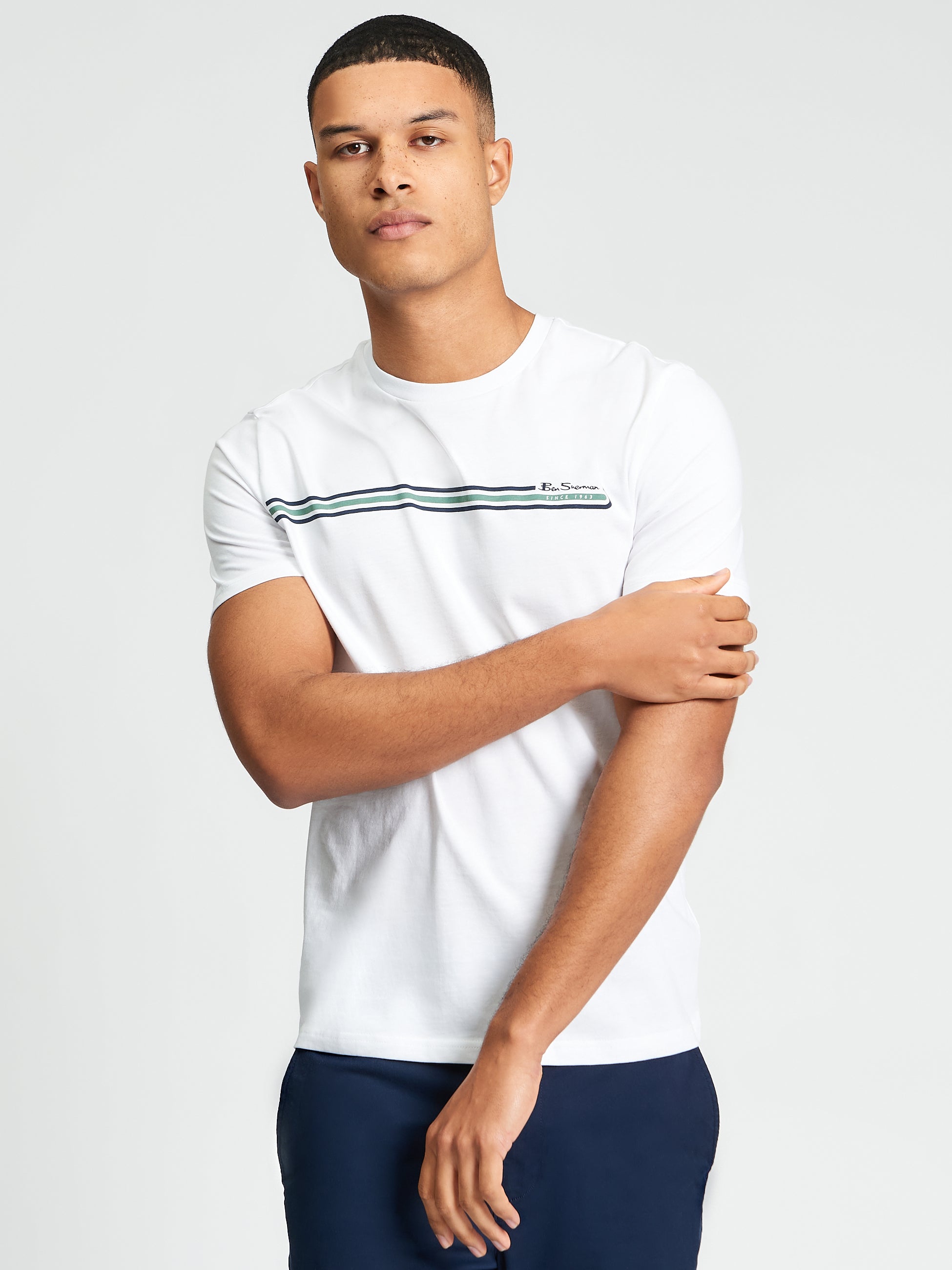 Core Stripe Tee – White – Regular fit with printed stripe design by Ben Sherman