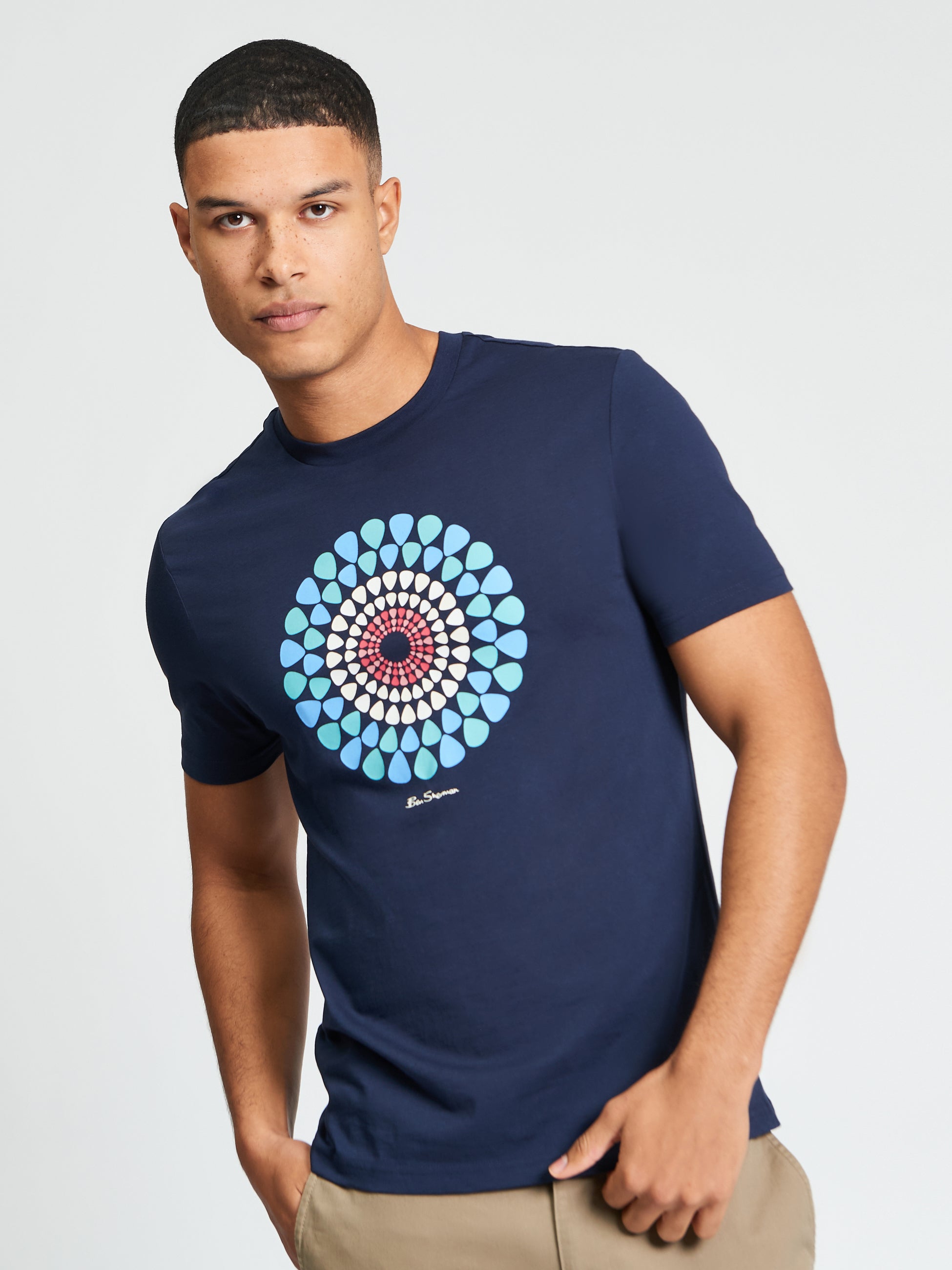Plectrum Target Tee - navy blue shirt featuring target graphic design by Ben Sherman.