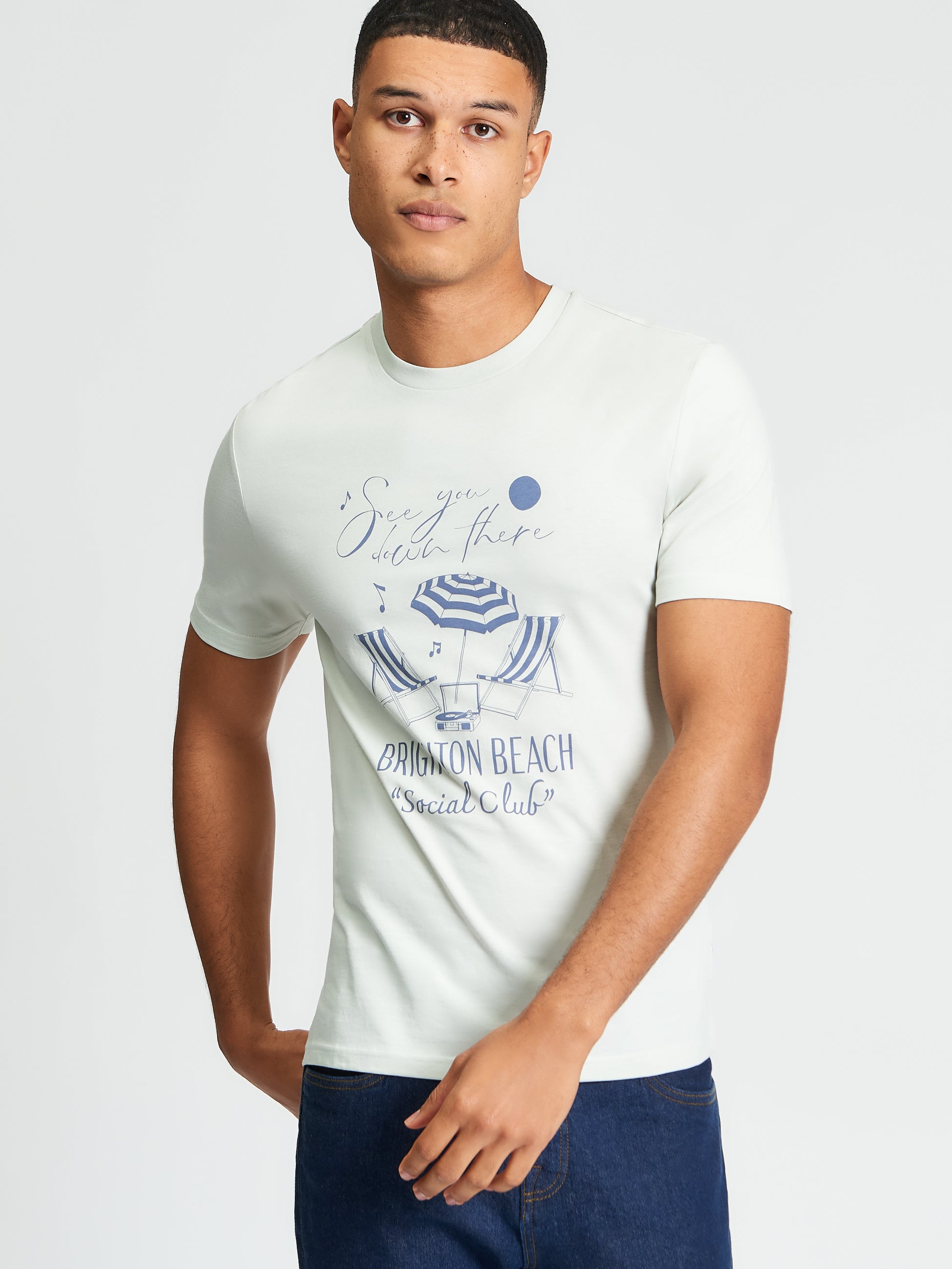 Brighton Beach Social Club Tee - Blue Grey - Styled