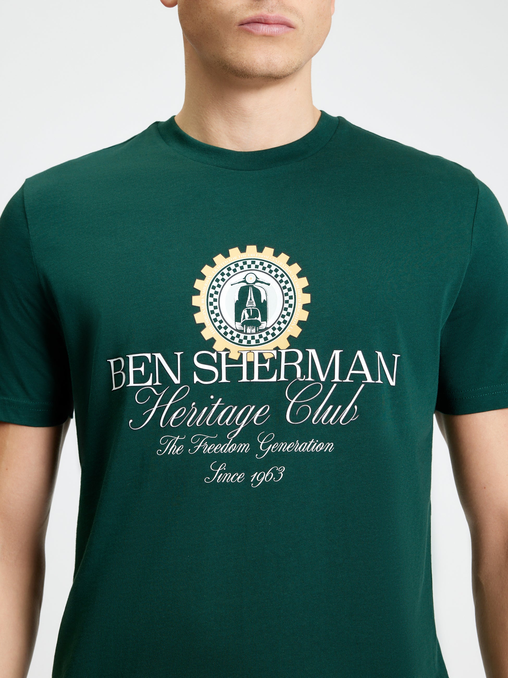 Heritage Club Tee – Ben Sherman green tee with bold graphic print, crafted from organic cotton for comfort.
