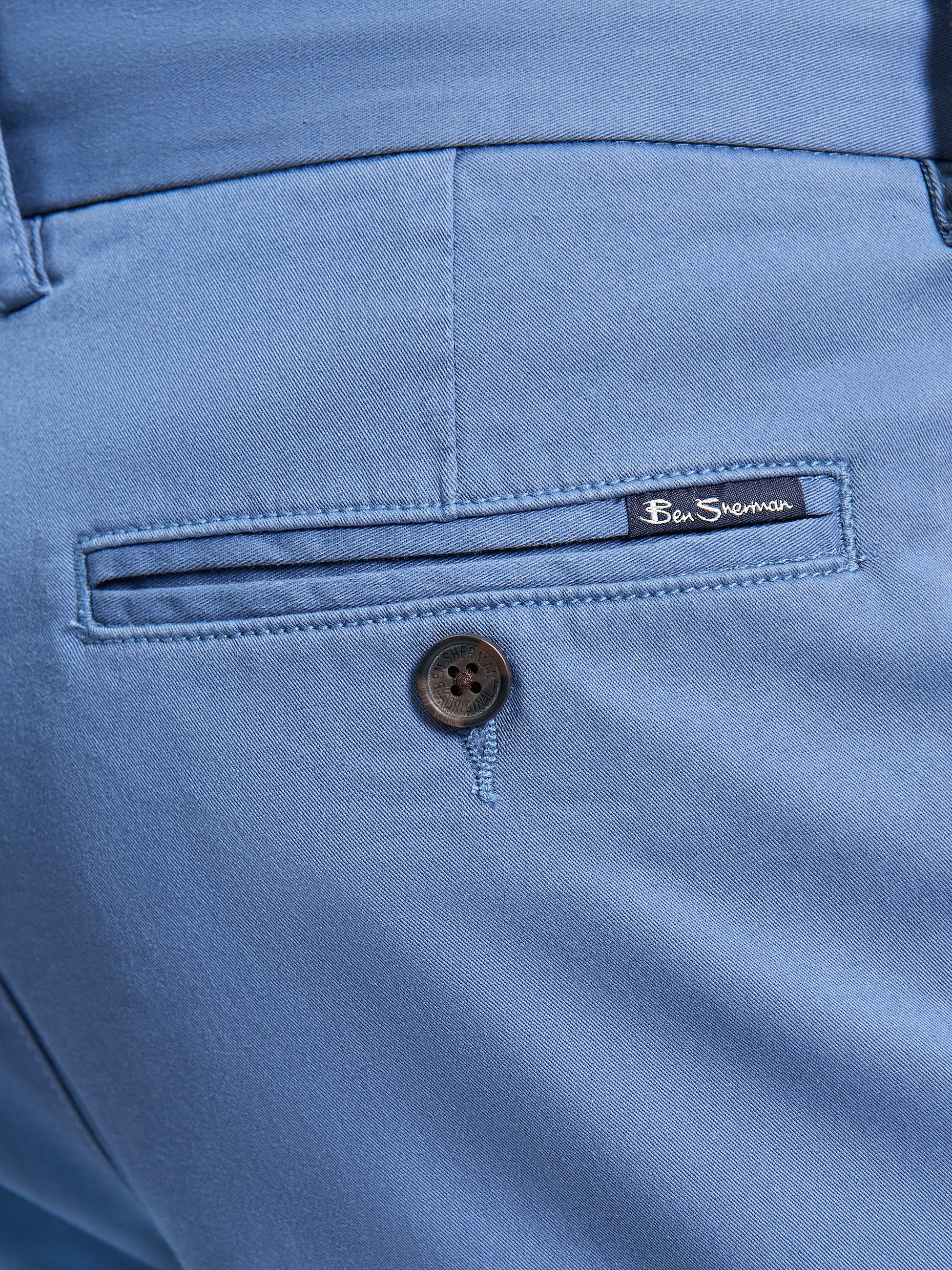 Signature Slim Stretch Chino – Blue – Back pocket detail with Ben Sherman tag and button