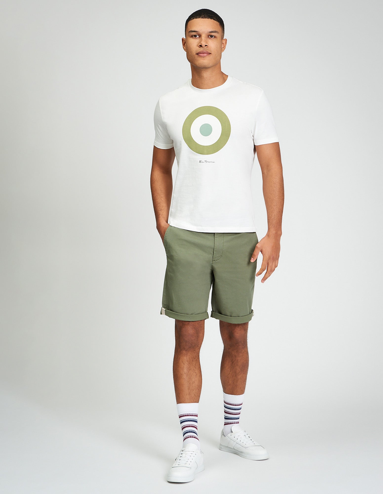 Signature Chino Short – warm-weather essential in soft cotton, styled with a mod stripe hem and branded details.