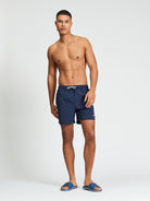 Swimshort – navy elasticated waistband with adjustable drawstring for comfortable fit