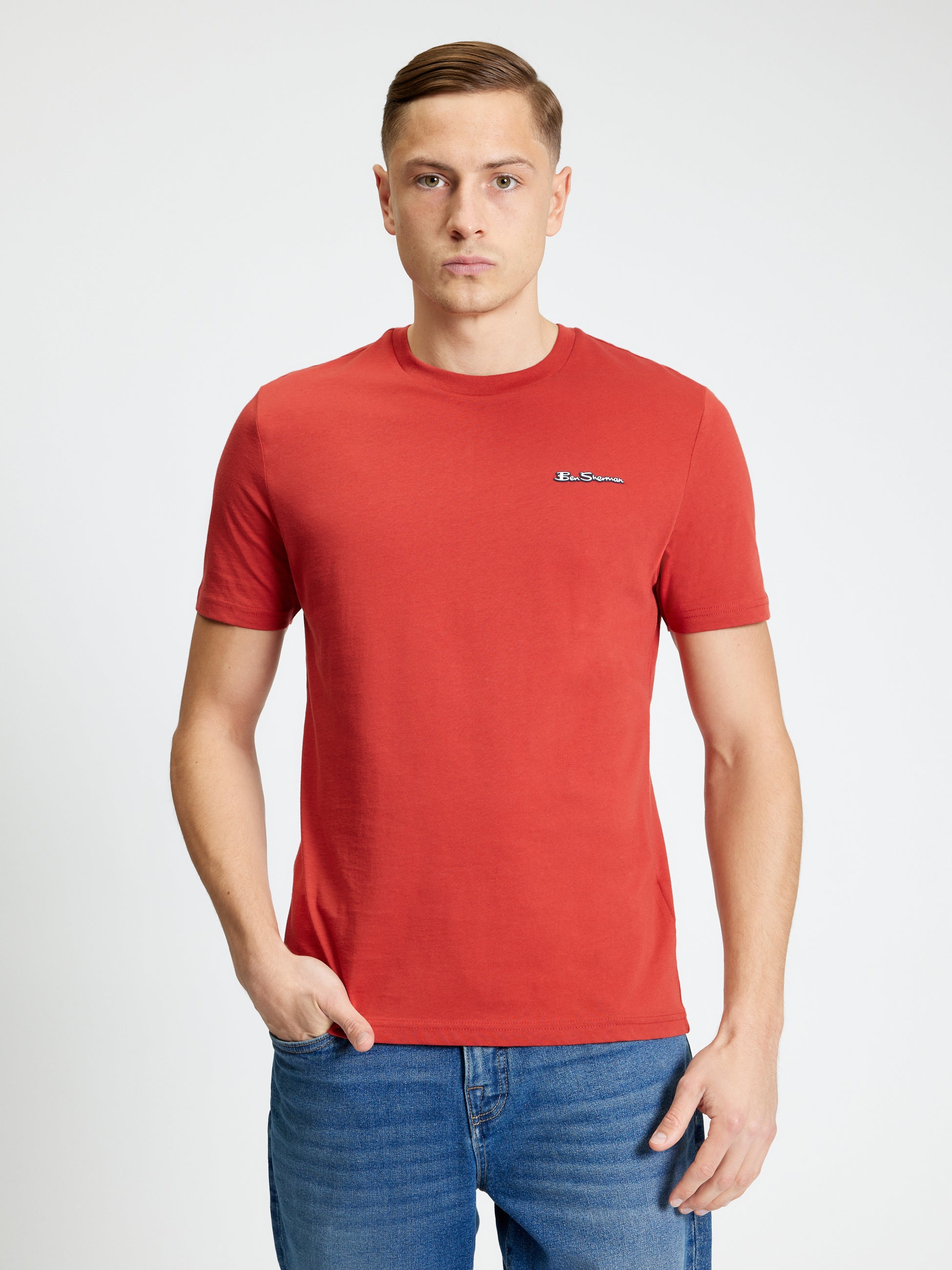 Signature Tee – Red – Crew Neck Regular Fit with Branded Silicon Badge