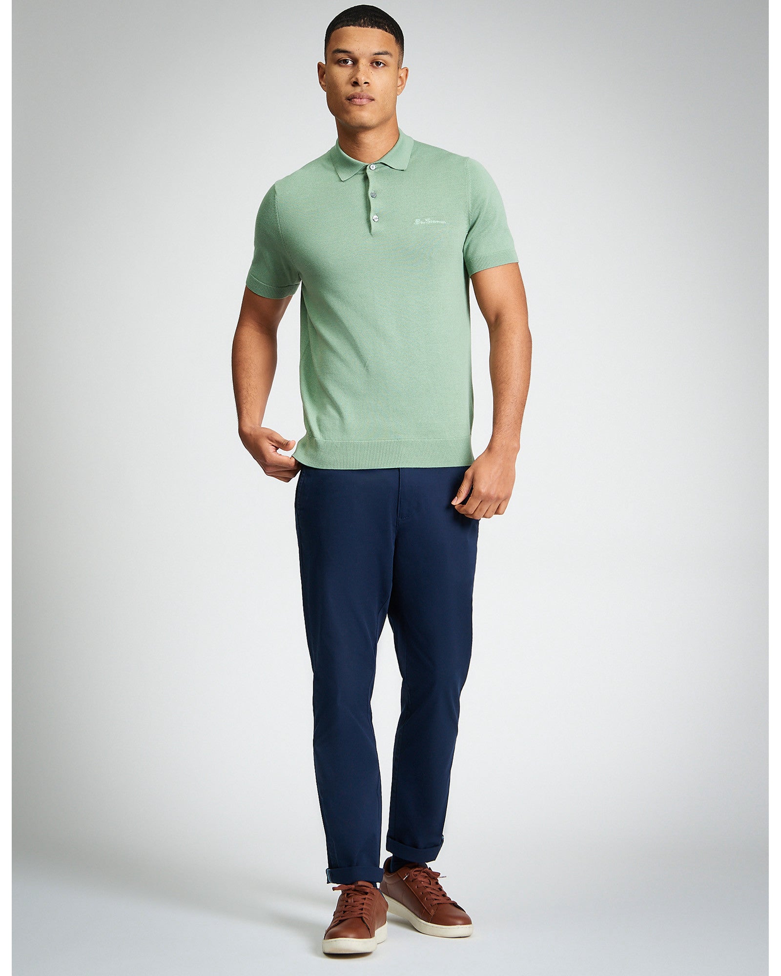 Short Sleeve Signature Knitted Polo - Sage - Regular