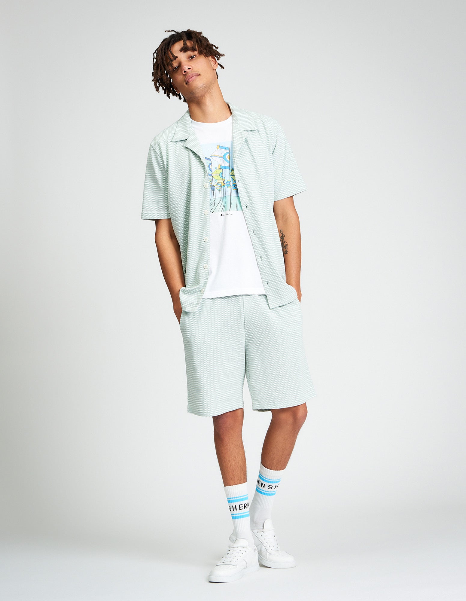 Tri Colour Textured Shirt - Mint - Relaxed